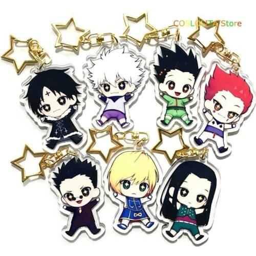 7PCS Anime HUNTER×HUNTER Kulolo lushilufelu Acrylic Cartoon Keychain Cosplay Game School Bag Itabag Pendant Key rings Xmas Gifts