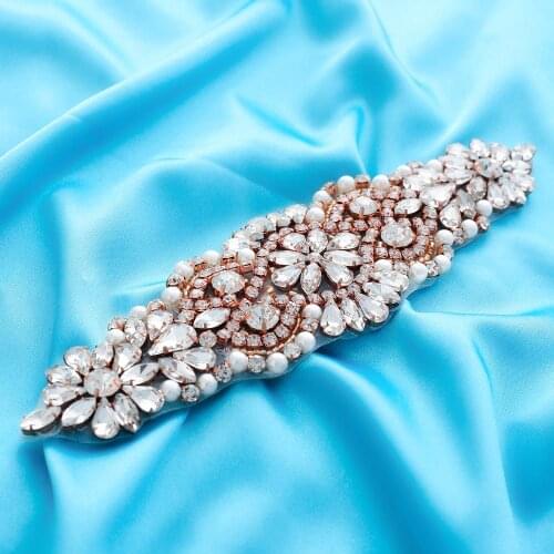 Sashes Accessory Wedding Rose Gold Clear Crystal Sewing On Bridal Mesh Net Rhinestones Beads DIY Silver Appliques Belt S103