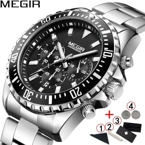 Men Watches Top Luxury Brand 2019 MEGIR Classic Business Male wrist watch Stainless Steel Military Chronograph Wristwatches 2019