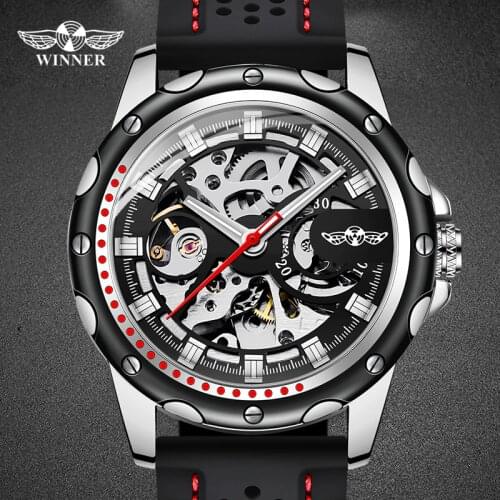 WINNER Top Fashion Men Watches Black Brand Skeleton Mechanical Automatic Men WristWatch Gifts For Men Boy Relogio Masculino