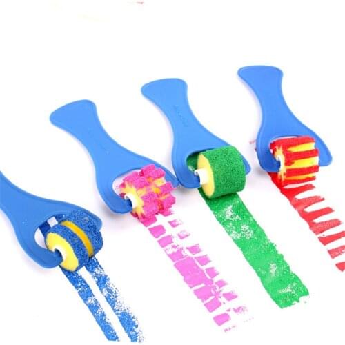4PCS/Set Children Mini Paint Roller Sponge Brush DIY Kid Painting Tool Pen Children Graffiti Brushes Drawing Rolling Brush Seal