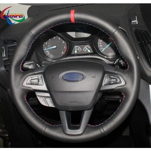 DIY Anti-Slip Black Leather Car Steering Wheel Cover For Ford Focus 3 2015-2018 Kuga 2016-2019 Escape C-MAX Ecosport 2018-2019