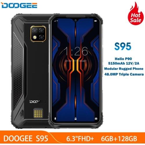 DOOGEE S95 IP68 Modular Rugged Mobile Phone Helio P90 Octa Core 6GB 128GB 48MP Triple Camera Android 9.0 5150mAh Fast Charging
