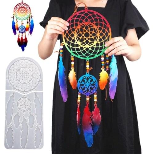 U90E Resin Mold Silicone Mold Dream Catcher Keychain Pendant Feather Leaf Resin Accessory Tool Diy Wall Hanging Art Craft