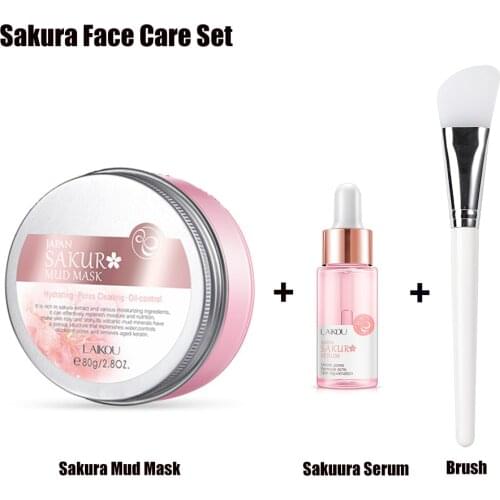 Sakura Face Care Set Sakura Mud Mask + Serum Essence for Face and Body Purifying Face Mask for Acne Blackheads and Oily Skin