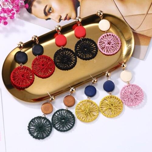 HOCOLE Korean Handmade Round Wooden Earrings For Women Popular Hollow Mesh Wood Drop Earrings Female Jewelry Wholesale Boho 2019