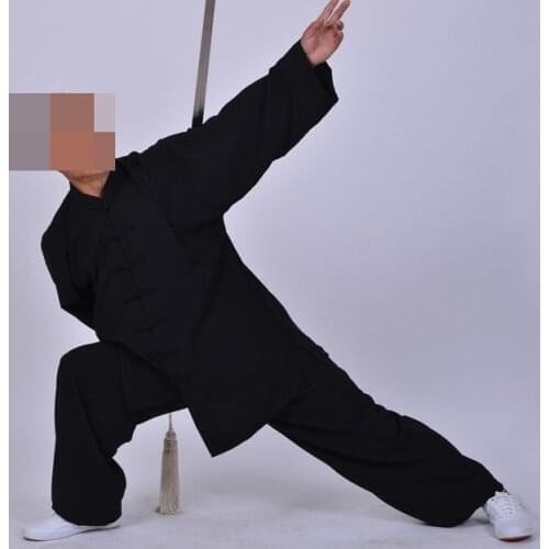 Customized black high-grade cotton blended kung fu martial arts suits clothing sets tai chi uniforms clothes