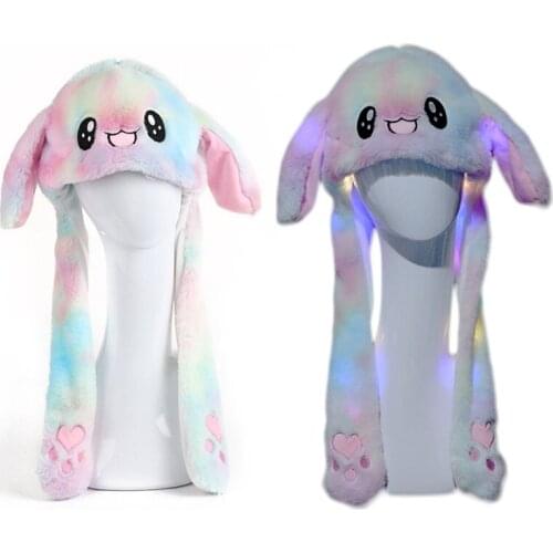 K3NF LED Glowing Rainbow Colorful Plush Animal Hat Lovely Moving Rabbit Bunny Ears Light Up Earflap Cap Cosplay Party Favors