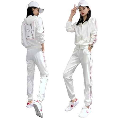 Fitness suits for women White Sporting suit female autumn Lady clothes set Two piece set elegant womens Leisure Tracksuit 1687