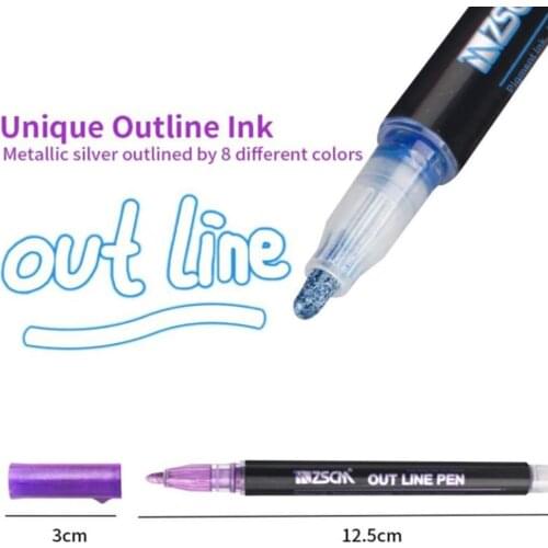 Outline Metallic Marker Pens 12 Colors Double Line Marker Pens Writing Drawing Highlighter Marker Pen for School Office