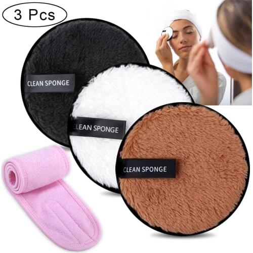 Microfiber Makeup Remover Puff Reusable Cleansing Cloth Pads And Makeup Hairband Spa Facial Headband Make Up Cleaning Care Tool