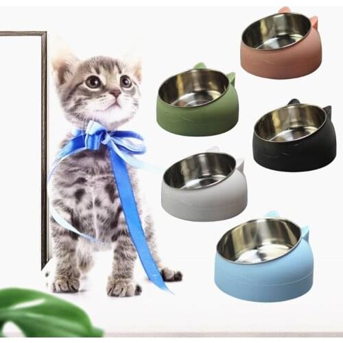 Pet Shop Accessories Cute Cat and Dog Bowl Protection Cervical Vertebra 15 Degree Oblique Mouth Pet Stainless Steel Food Bowls