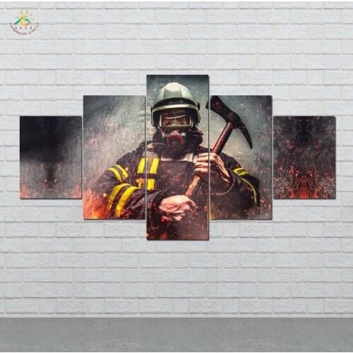 Fireproofing man Fire Man Wall Art HD Prints Canvas Art Painting Modular Picture And Poster Canvas Painting Home Decor 5 Pieces