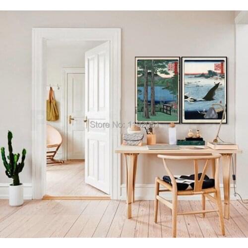 Seascape poster landscape canvas painting Japanese traditional art scenery pictures Chuzenji Lake Shimotsuke Whale Hunting