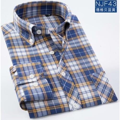 Slim Fit Shirt Men Long Sleeve Oxford Mens Shirts Casual Stripe & Plaid Mens Shirt with Pocket Camisa Masculina Mens Clothing