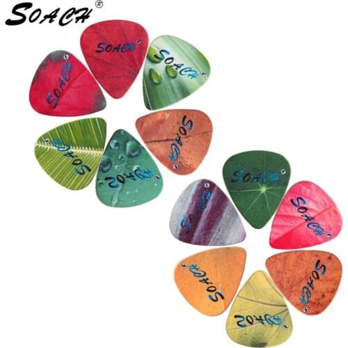 SOACH 10pcs 3 kinds of thickness new brand guitar picks bass Pure color tree leaf pictures quality print Guitar accessories