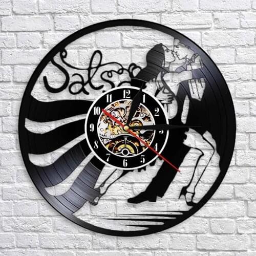 Salsa Dance Latin Dance Wall Art Dancing Couple Vinyl Record Wall Clock Latin Ballroom Dance Studio Decorative Clock Dancer Gift