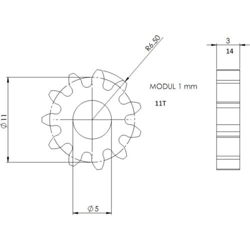 Customized Mod 1 11Teeth Thick 14mm bore 5mm Straight Teeth 45# steel positive gear CNC gear rack transmission motor gears