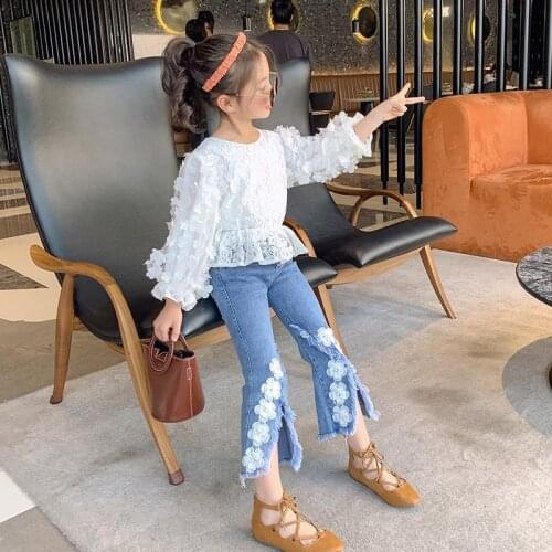 New 2021 Spring Autumn Girls Princess 2pcs Clothes Set Baby Kids Children Long Sleeve Blouse Shirt+Jeans Pant Sets Outfits J25