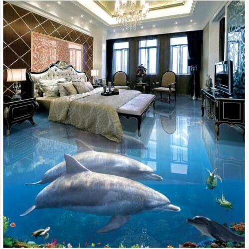 Custom Photo Floor 3D Wallpaper Modern Art Dolphin Underwater World Bathroom Living Room Self-adhesive PVC Wallpaper 3D Floor