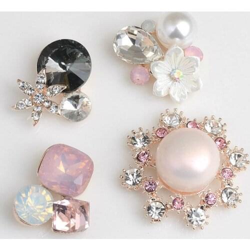 2016New 50Pcs Rhinestone Flower Pearl Buttons for DIY hair accessories and wedding decoration RM43-RM46