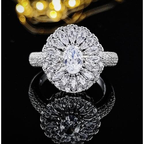 Solid real Design! 925 Sterling Silver Oval Cut Wedding Engagement Finger Rings for Women zirconia Jewelry sepcial unique R4318