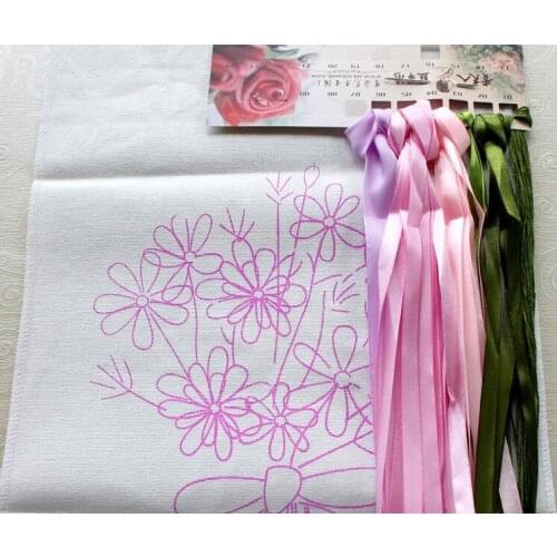 Needlework,DIY Ribbon Cross stitch Sets for Embroidery kit,Oil Vase flower love ribbon Cross-Stitch handwork free shipping