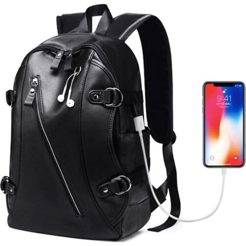 Men 15.6 Inch Laptop Backpack USB Charge Waterproof Backpack Teenager College Fashion Travel Bag Casual Leather School Bag