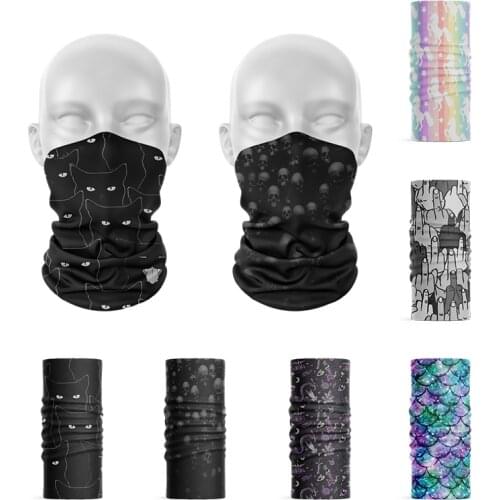 3D Funny Cat Mens Face Neck Scarf Skull Cover Bandana Tubular Black Headwear Outdoor Sports Cycling Hijab Scarf Women Kerchief