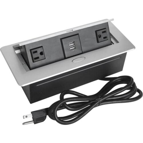 US Plug Power 10A Pop up Office Furniture Table Outlets Desktop Electric Socket 2 US Outlets +2 USB Charger Black/Silver