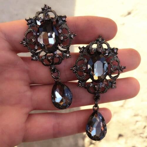 Black drop rhinestones bead brooch patches applique vintage crystal fabric pin on patch fashion clothing bags decoration patch