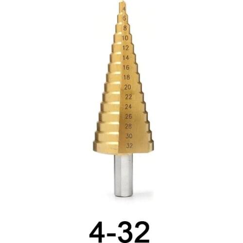 Step Drill Bit 32MM Metal Drills Spade Bit Staggered Step Drizzle Drill Stepped Metal Drill Bits HSS Titanium Coated Wood Tools