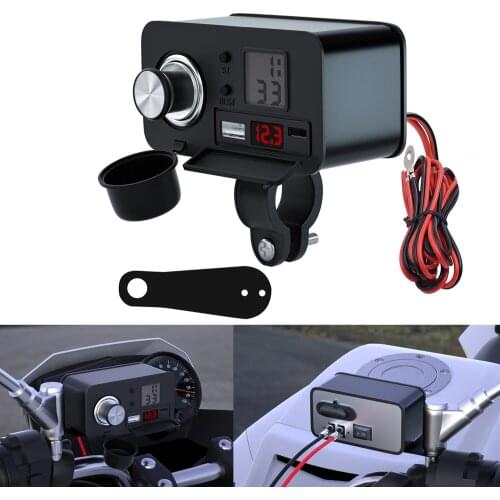 Waterproof QC3.0 Quick Charger Motorcycle Cigarette Lighter Socket 12V Dual USB Charger Digital Clock Switch Control Accessories