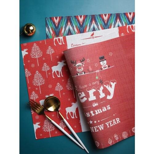 Nordic Style Waterproof Thick Christmas Prints PVC Placemats Anti-Skip Holiday Tableware Heat Resistant Bowls Pots Pads