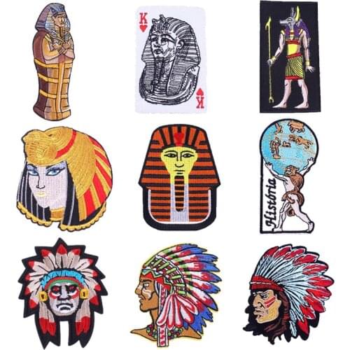 Iron Patch Egyptian Pharaoh Stickers On Fabric DIY Sew On Decal Backpack Badge On The Back Indian Stripes On Clothes Embroidered