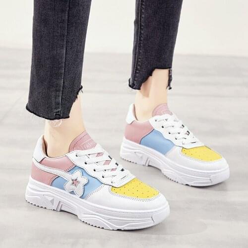 2020 Sneakers Women Microfiber Flat Low Heel Platform Ladies Lace Up Fashion Breathable Shoes Women Flat Platform Floral