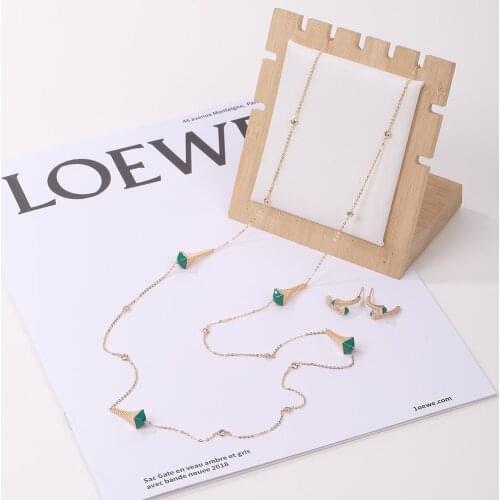 2021 New Romatic Womens Fashion 2 Pcs Necklace & Earrings Set Caolorful stone Lone Chain Gold Necklace Earring Jewelry Set