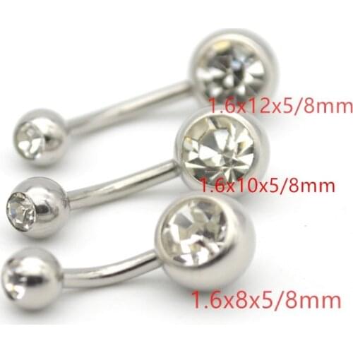 Double Clear CZ Gem Belly button rings Navel Bar Fashion Body Piercing Jewelry 14G 316L Surgical Steel Crystal Women Wholesale