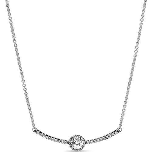 Authentic 925 Sterling Silver Round Sparkle Fashion Necklace Fit Pandora Women Bead Charm Gift DIY Jewelry