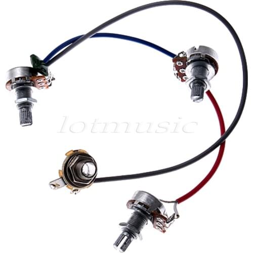 Assembly Guitar Circuit Wiring Harness 500k Pots Input Jack for Jazz Bass Replacement Two Volume One Tones