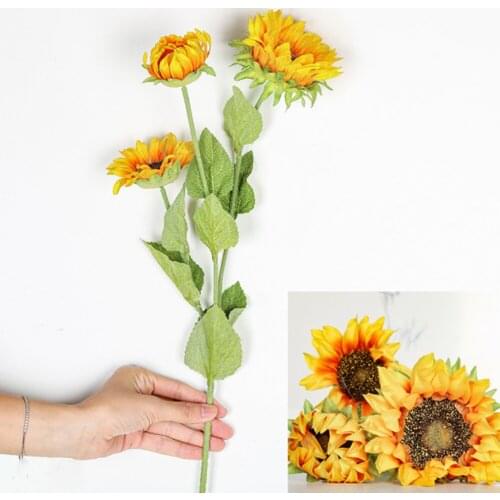 3 Heads One Bouquet Sunflower Simulation Plants Wedding Family Decoration Balcony Dining Table Bonsai Fabric Fake Flowers
