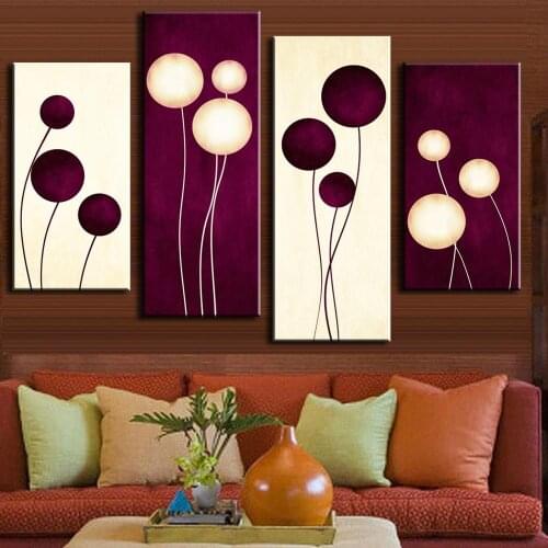 4 Pcs Abstract Painting On Canvas Combined Plum Cream Abstract Circles Home Room Decor Wall Art Picture