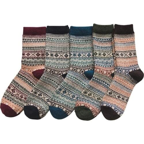 5 Pairs New Fashion winter Men Socks Vintage Christmas Socks Thick Warm Wool Socks Colorful Socks Retro Fine Pattern