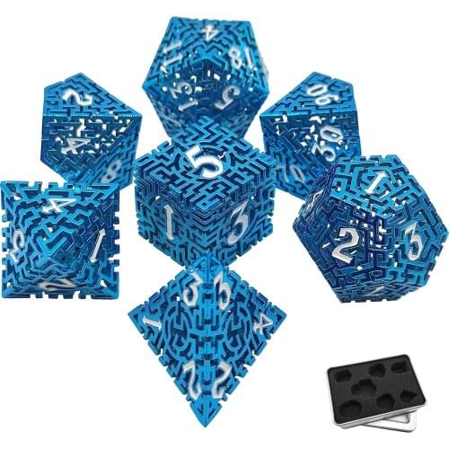 7 Pieces/Set Hollow Maze Pattern Polyhedron Dnd Dice Set Metal D&D Role-Playing Pathfinder Board Game Digital Teaching Dice (Fre