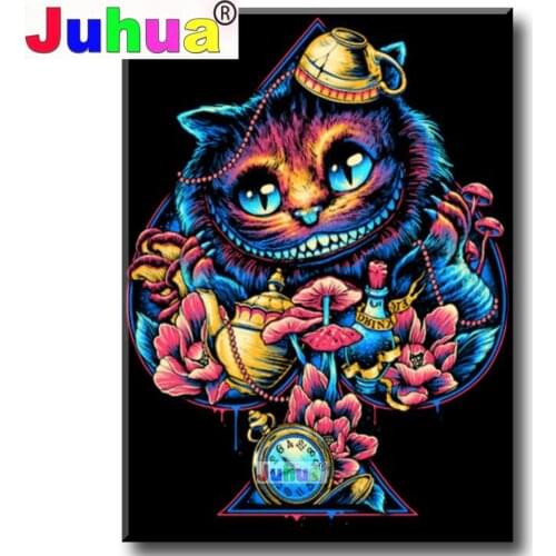 5d Wonderland Cat Mysterious Smiley Diamond Painting Full Round Diamond Embroidery Abstract Animals 100% Square Handmade Art