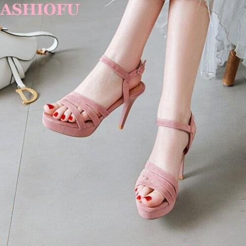 ASHIOFU Handmade Womens 10cm High Heels Sandals Party Prom Sexy Platform Summer Shoes Real Photos Daily Wear Fashion Sandals