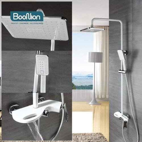 Boonion white Brass Luxury multi-function shower Faucets Bathroom Shower Set Diverter Mixer Valve Shower Hot and coldSystem