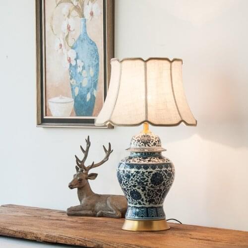 Free Shipping Chinese Style Ceramic Table Lamp Bedside Lamp For Living Room Classical Bedroom Living Room Sofa Coffee Table Lamp