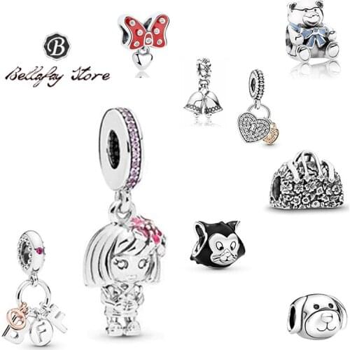 Sterling Silver 925 Dog Bow Charms Best Friend Pendant Bracelets Bells Beads For Women Original DIY Jewelry Making Decoration