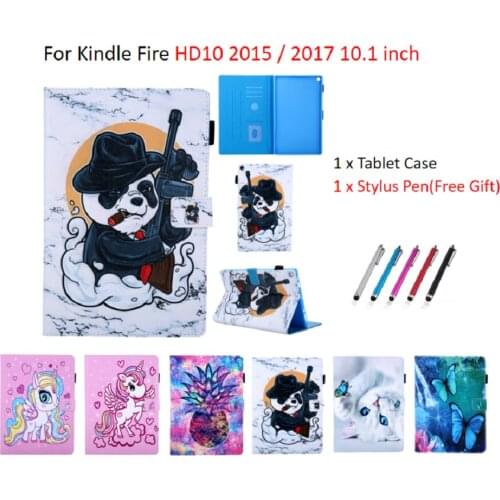 Tablet Cover For Amazon Fire HD 10 2019 / 2017 / 2015 Case 10.1 inch Case E-Book Panda Unicorn Fundas For Kindle Fire HD10 Case